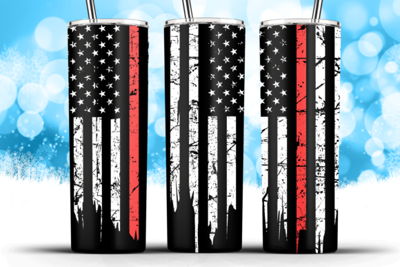 20oz Skinny Tumbler Flag Thin Red Line Graphics for Crafts