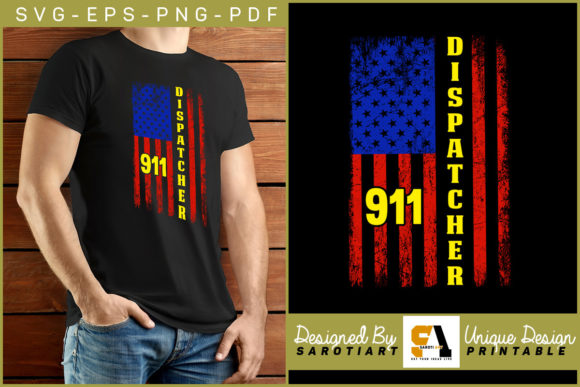 911 Dispatcher American Flag Yellow Line Graphics for Crafts