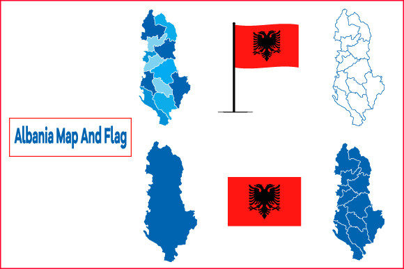 Albania Map and Flag Vector for Graphics and Crafts
