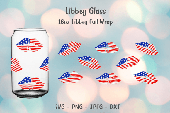 American Flag Lips Can Glass Wrap 16oz Graphics for Local Branding