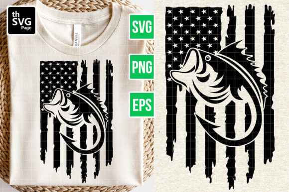 American Flag with Fish Graphics for Crafts