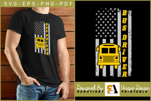Bus Driver with American Flag Graphics
