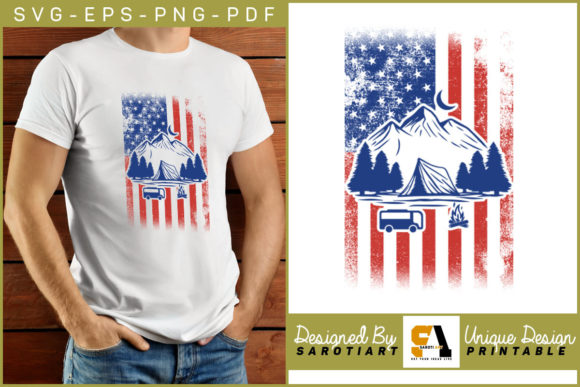 Camping with USA Flag Design Graphics