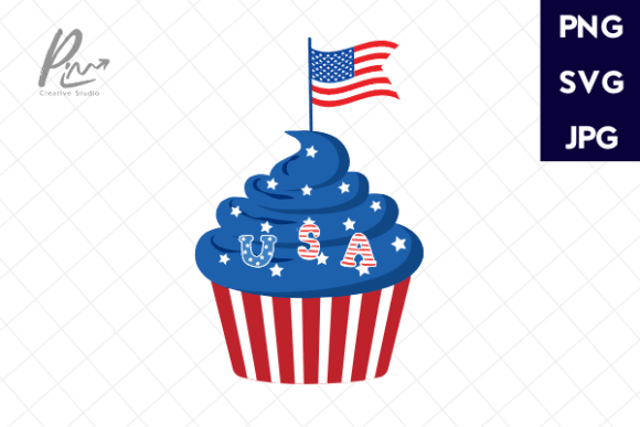 Cone Cup Cakes Art: 4th of July USA Flag Graphics
