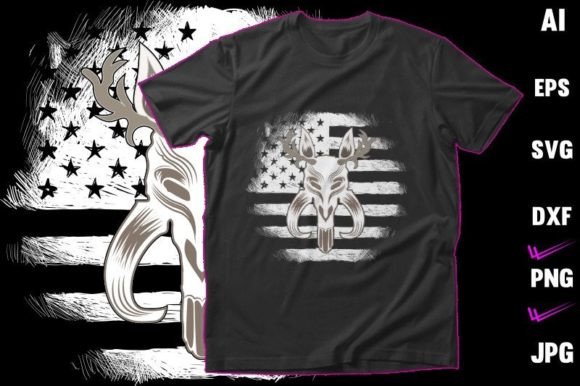 Deer Skull American Flag Graphics for Crafts