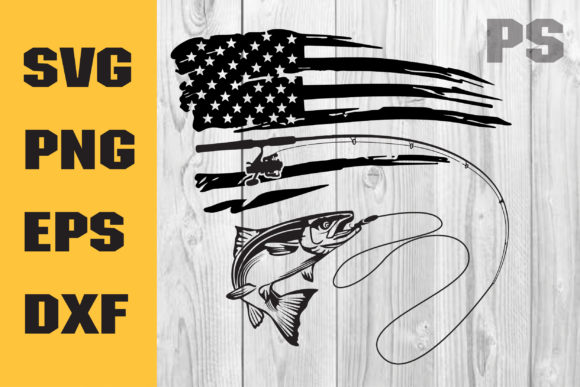 Fishing Distressed American Flag Graphics for Crafts