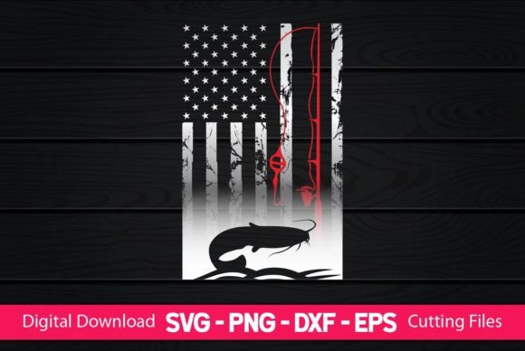 Fishing Rod American Flag Graphics for Crafts