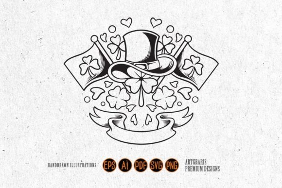 Happy St Patricks Flag Vintage Silhouette Graphics