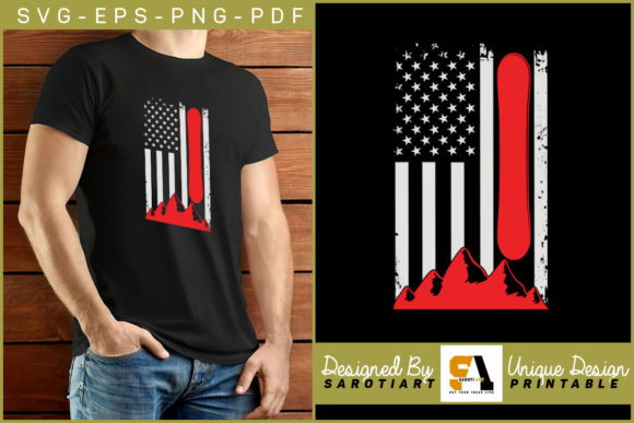 Snowboarding with USA Flag Design Shirt