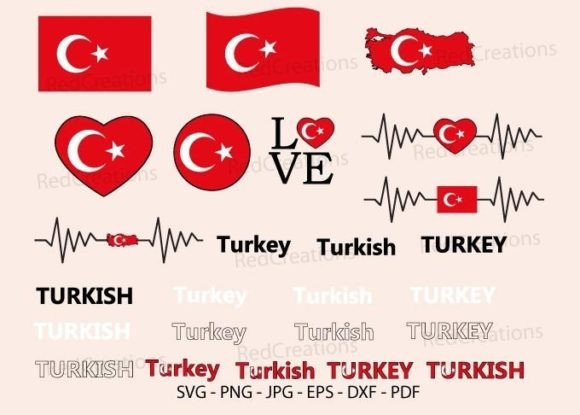 Turkey Flag, Love, Waving Bundle: Graphics for Crafts
