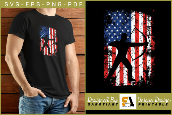 USA Flag with Archery Silhouette Design Graphics