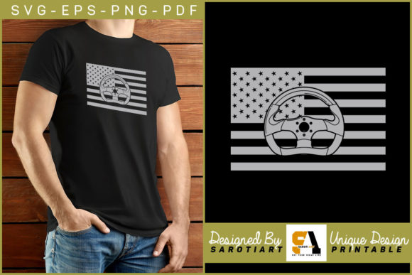 USA Flag with Truck Steering Wheel Shirt Graphics for Crafts